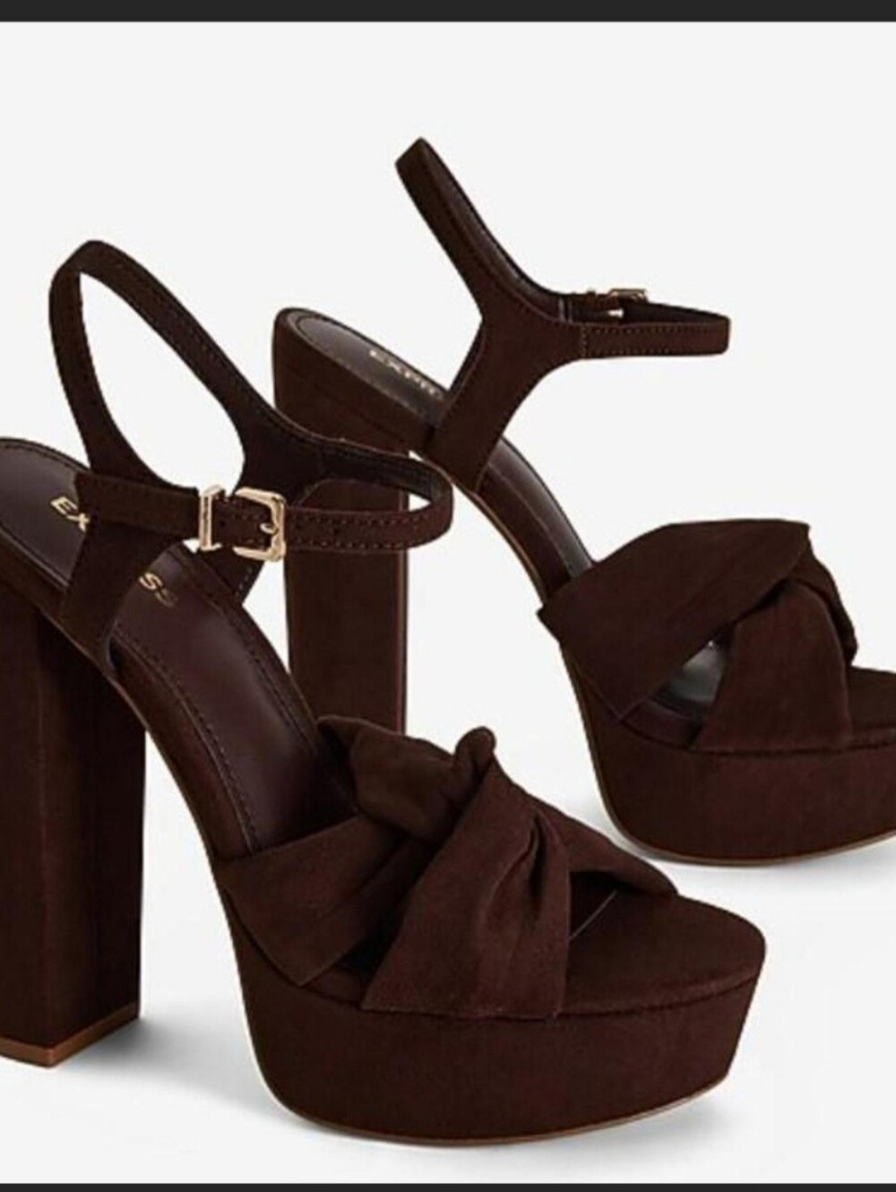 Express Dark Brown Suede Platform Sandals with Knot Detail